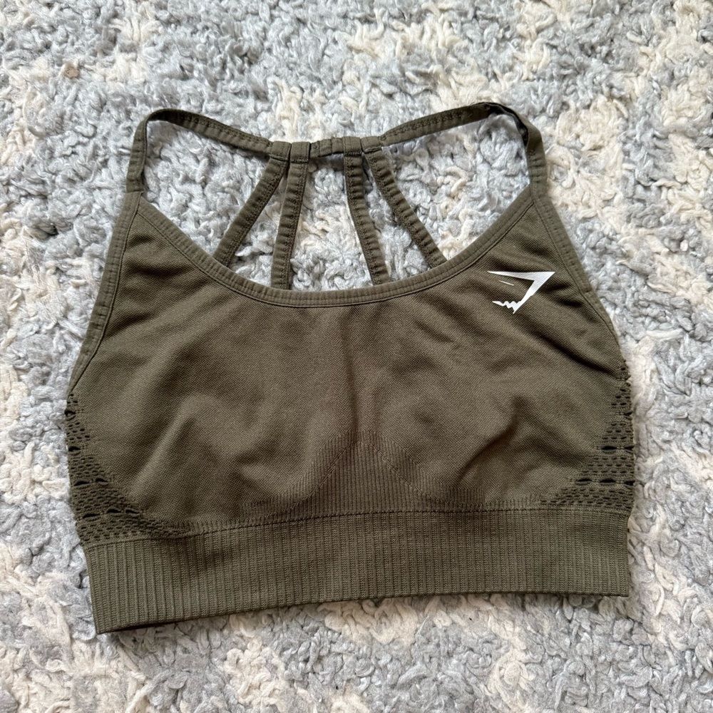 Gymshark Khaki olive green Strappy Sports Bra